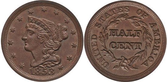 Braided Hair Half Cents (1840-1857), Coin Explorer